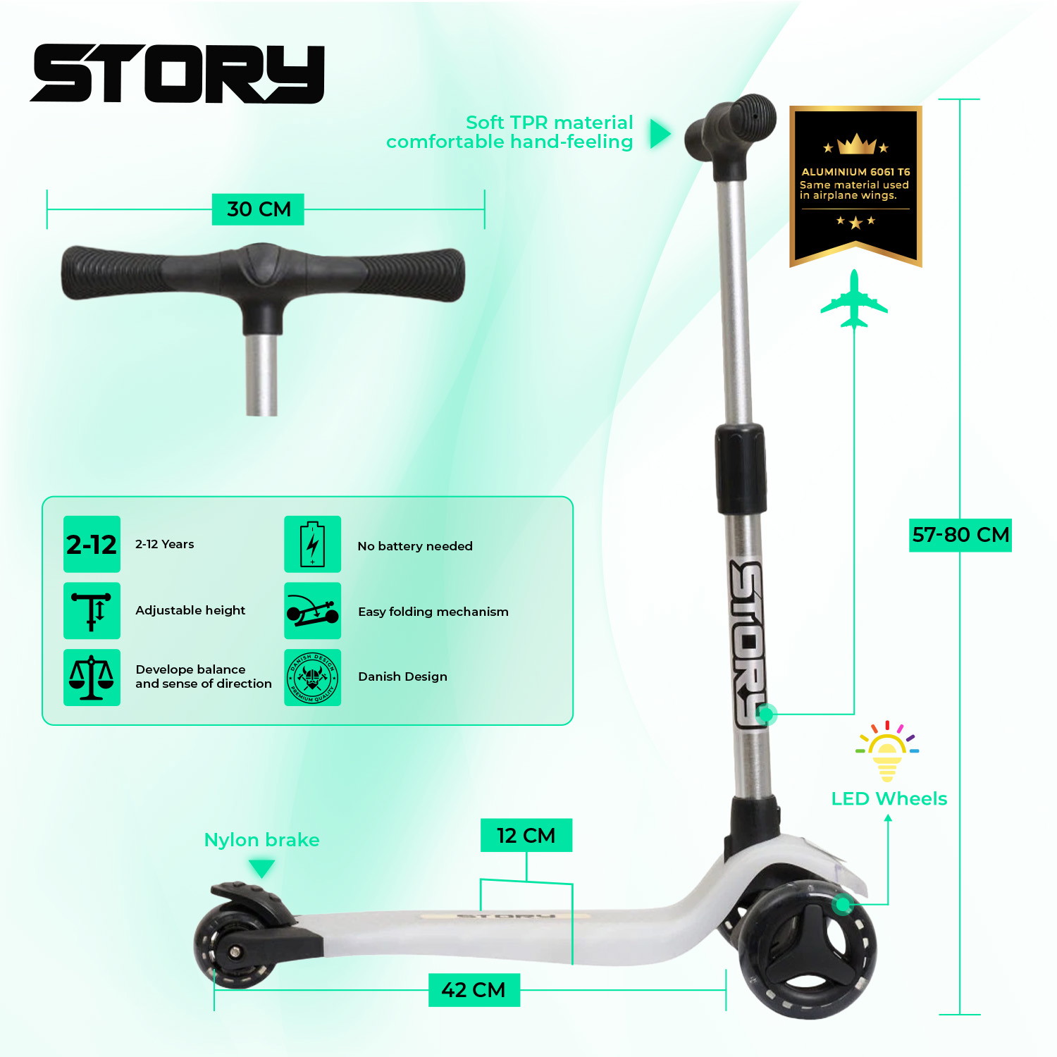 Story Mini Friends LED deluxe 3-hjulig barnsparkcykel