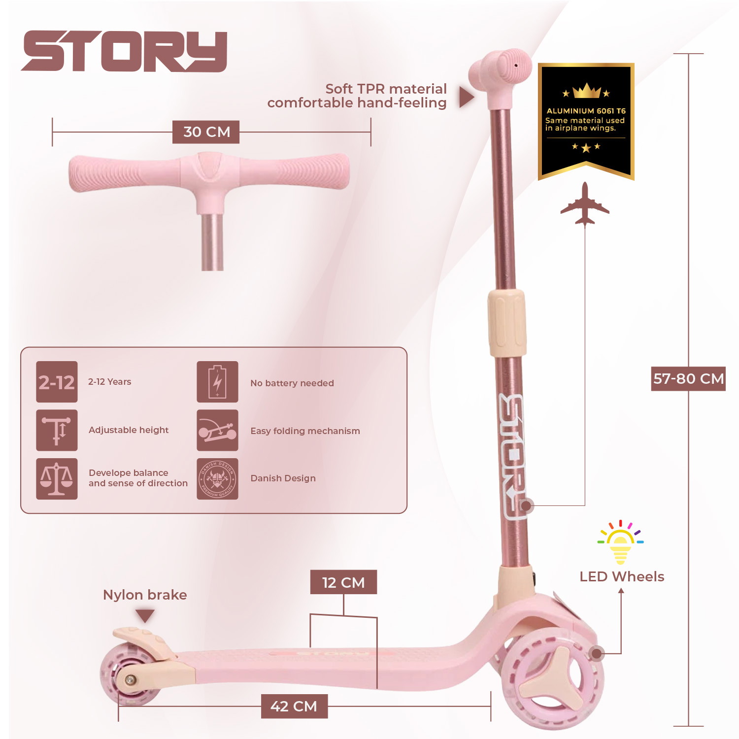 Story Mini Friends LED deluxe 3-hjulig barnsparkcykel