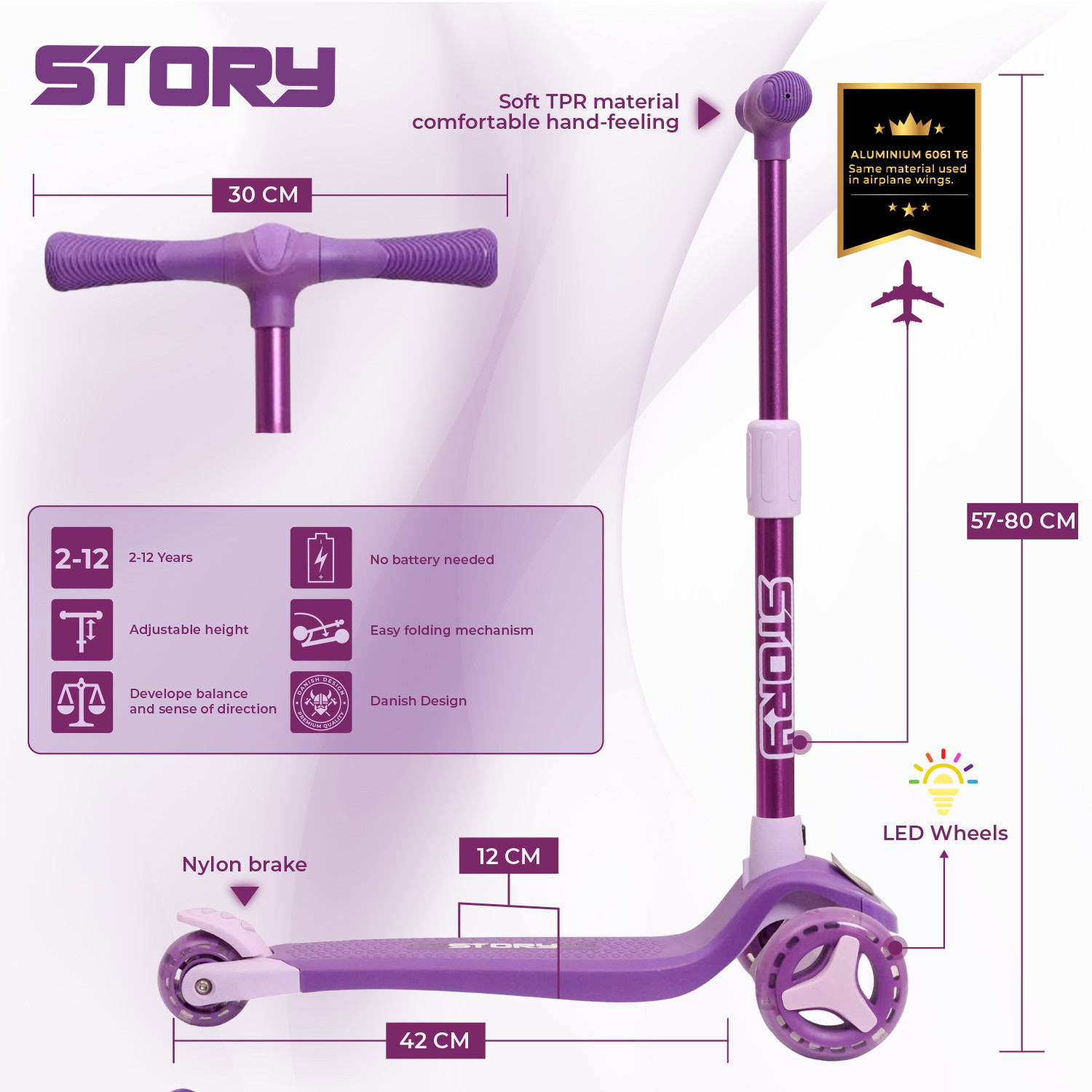 Story Mini Friends LED deluxe 3-hjulig barnsparkcykel