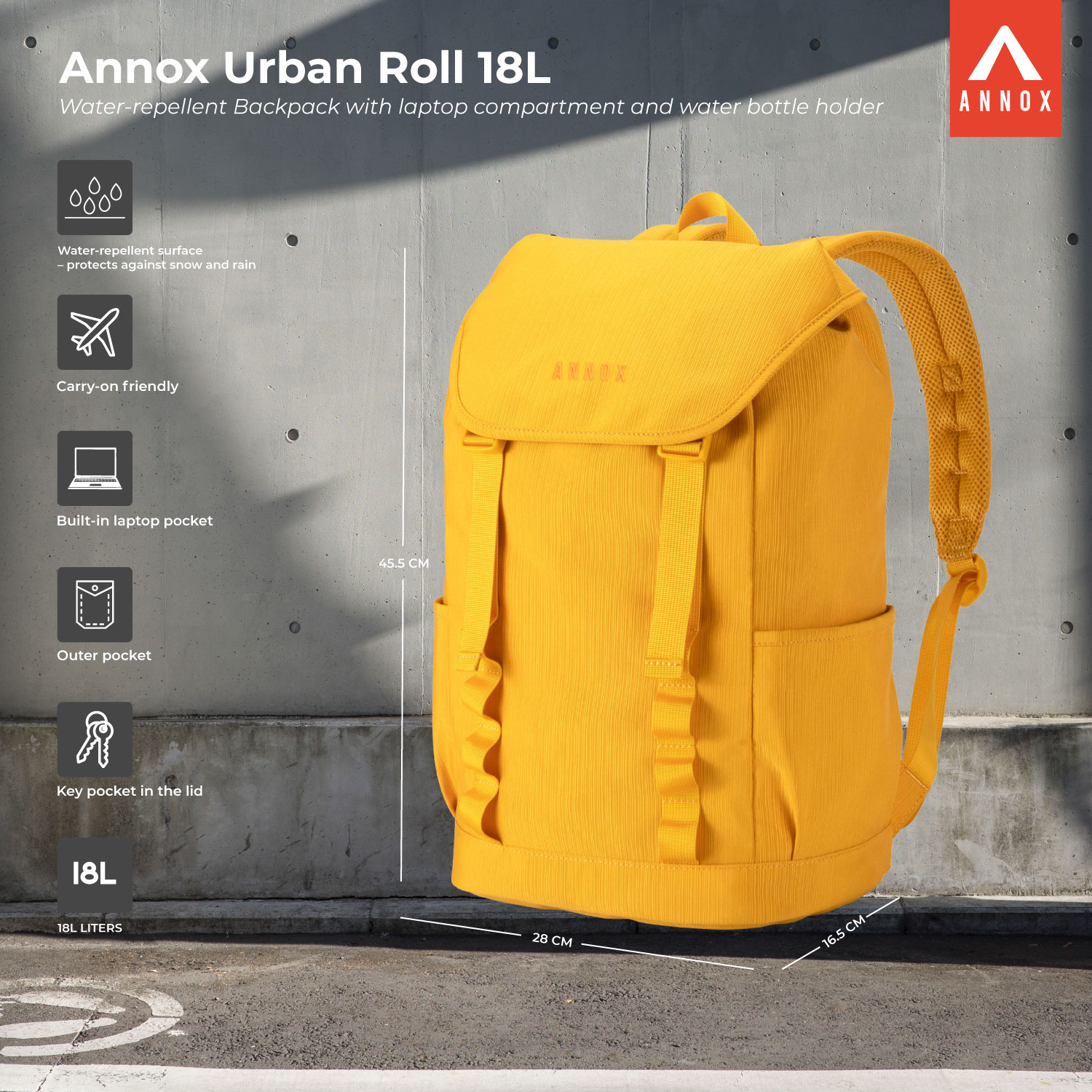 Annox Urban Roll 18L – Vattenavvisande Ryggsäck med Laptopfack och Flaskhållare