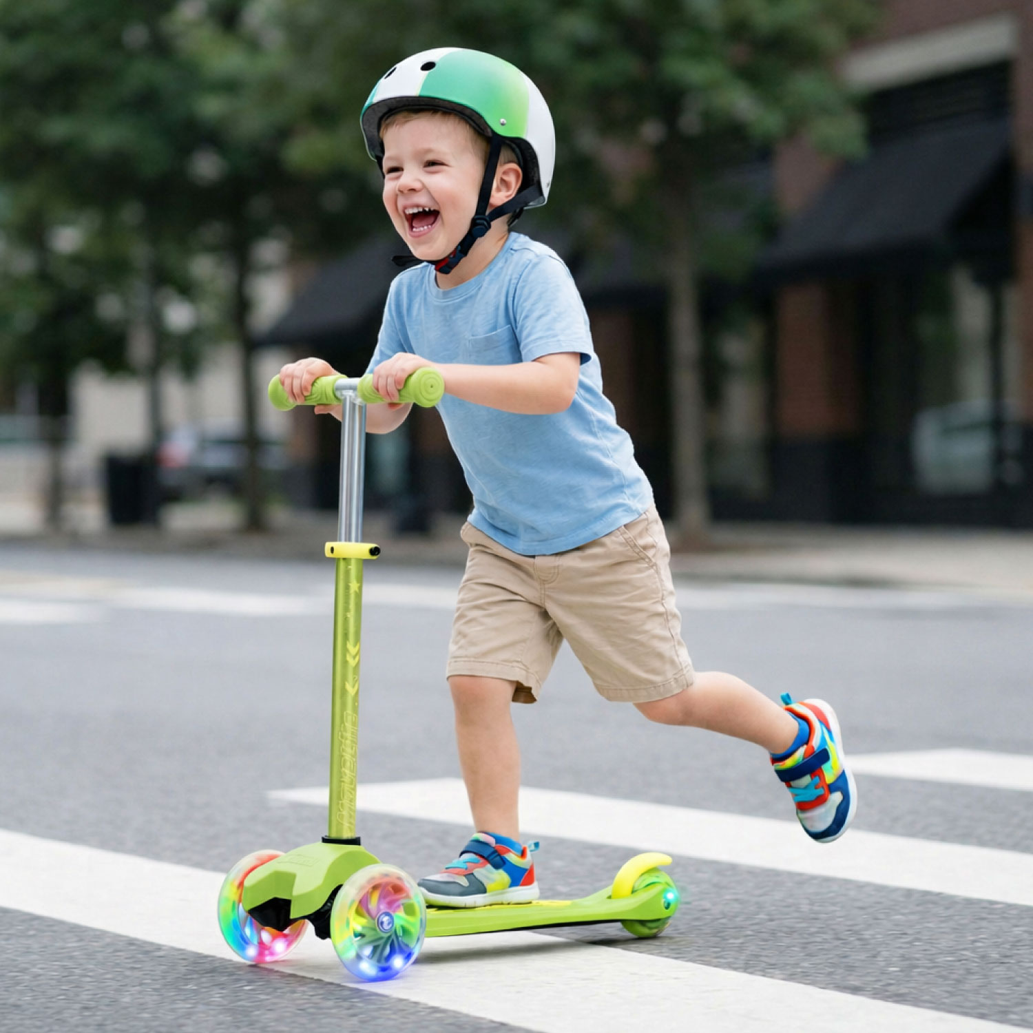 Story MoveLite 3-hjulig barnsparkcykel med LED-ljus