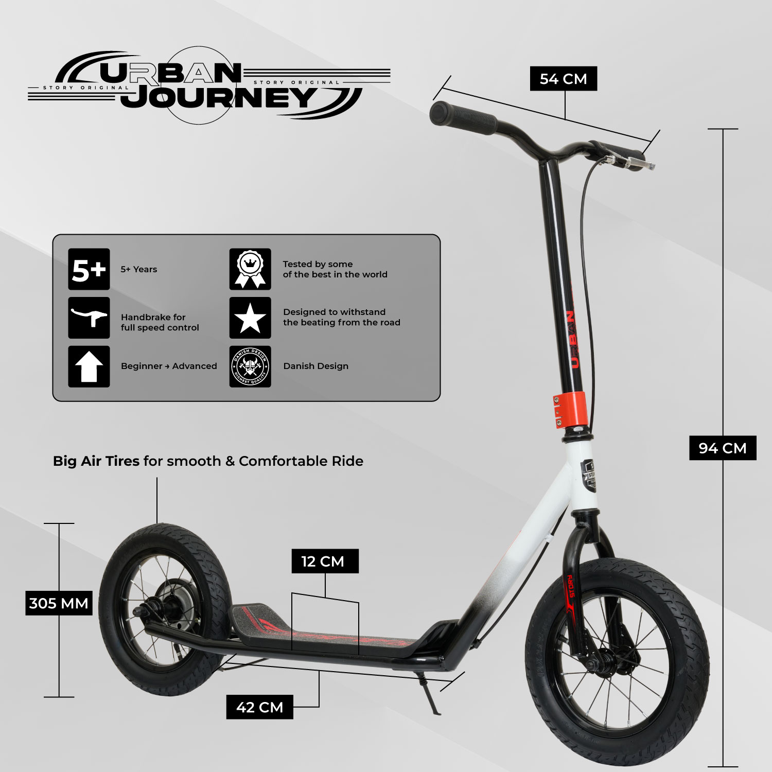 Story Urban Journey Original – Trick Sparkcykel med 300 mm luftfyllda hjul